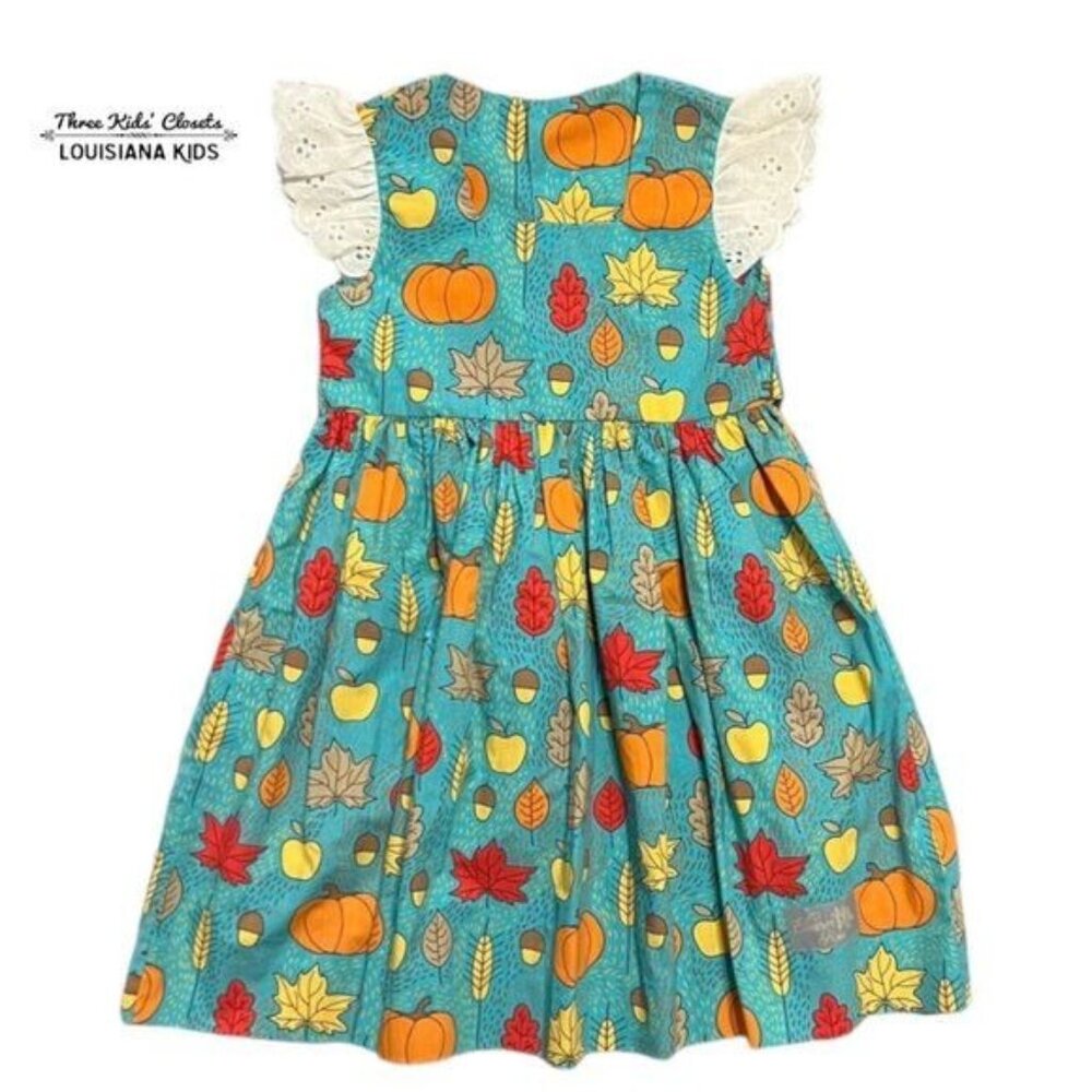 Eleanor Rose 6-7Y Fall Pumpkin Leaf Acorn Alina Dress